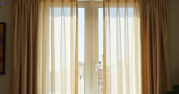 Dusty and dull curtains in carina before steam cleaning
